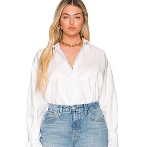 Good American Tabbed Poplin Button Down Shirt White Size 3/4 / L/XL GA18